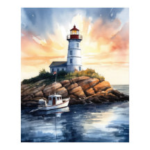Lighthouse Coastal Art Print Poster