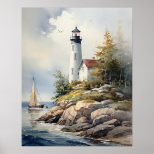 Lighthouse Coastal Art Print Poster