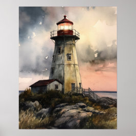 Lighthouse Coastal Art Print Poster