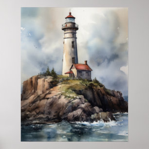Lighthouse Coastal Art Print Poster