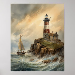Lighthouse Coastal Art Print Poster