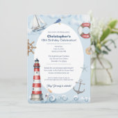 Lighthouse Coastal Birthday Celebration Einladung (Stehend Vorderseite)