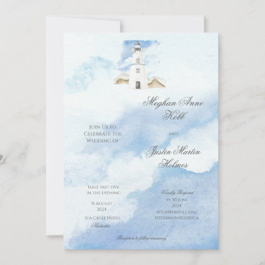Lighthouse Coastal Thema Hochzeit Einladung (Vorderseite)