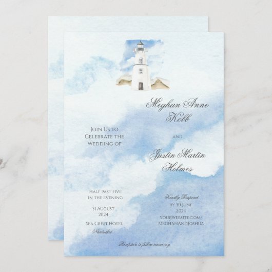 Lighthouse Coastal Thema Hochzeit Einladung (Vorne/Hinten)