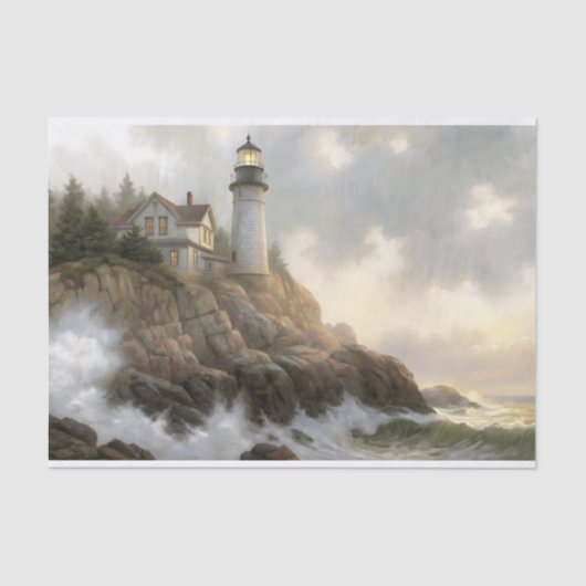 Lighthouse Cottage on Cliff Decoupage Seidenpapier (Vorderseite)