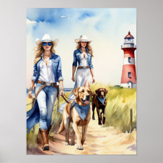 Lighthouse Cowgirl - Zwei Hundeschuhwanderer Poster