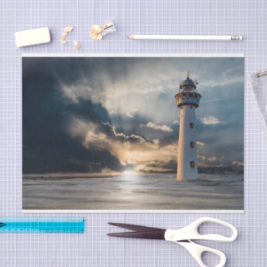 Lighthouse Daybreak Ocean Decoupage Tissue Paper Seidenpapier (Handwerk)