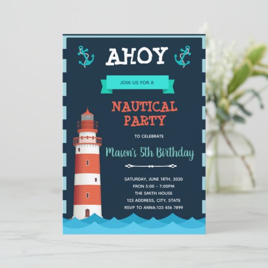 Lighthouse Geburtstagsfeier Einladung (Stehend Vorderseite)