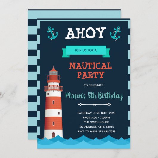 Lighthouse Geburtstagsfeier Einladung (Vorne/Hinten)