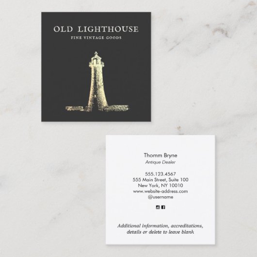 Lighthouse Gold Etching Square Business Card Quadratische Visitenkarte (Vorne/Hinten)