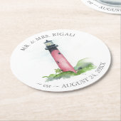 Lighthouse Hochzeit in Urlaubsort Keepake Runder Pappuntersetzer (Angewinkelt)
