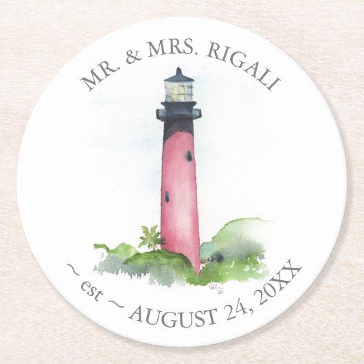 Lighthouse Hochzeit in Urlaubsort Keepake Runder Pappuntersetzer (Vorderseite)