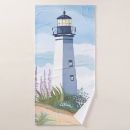 Lighthouse in Bloom | Coastal Watercolor Floral Badehandtuch