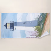 Lighthouse in Bloom | Coastal Watercolor Floral Strandtuch (Vorderseite)