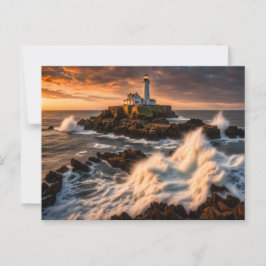Lighthouse in Rough Seas Postkarte