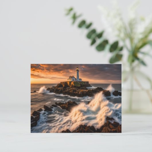 Lighthouse in Rough Seas Postkarte (Stehend Vorderseite)