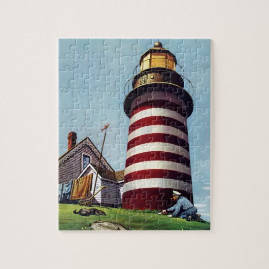 Lighthouse Keeper von Stevan Dohanos Puzzle (Vertikal)