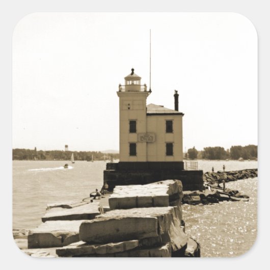 Lighthouse Lake Erie Quadratischer Aufkleber (Vorderseite)