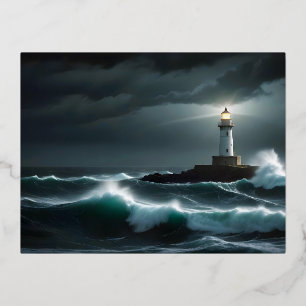 Lighthouse Landschaft Küste Ozean Waves Night Sea Folien Feiertagspostkarte