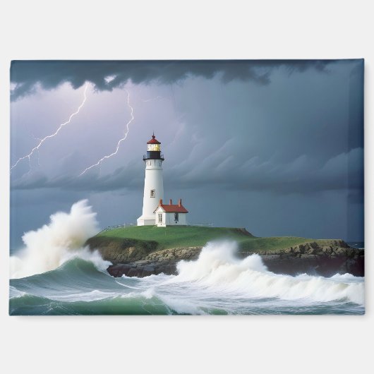 Lighthouse Landschaft Küste Ozean Waves Night Sea Magnet (Vorderseite)