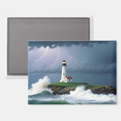 Lighthouse Landschaft Küste Ozean Waves Night Sea Magnet (Vorderseite/Rückseite)