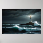 Lighthouse Landschaft Küste Ozean Waves Night Sea Poster (Vorne)