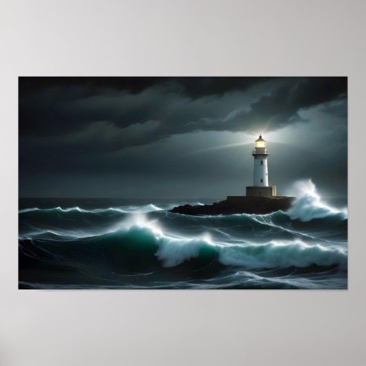 Lighthouse Landschaft Küste Ozean Waves Night Sea Poster (Vorne)