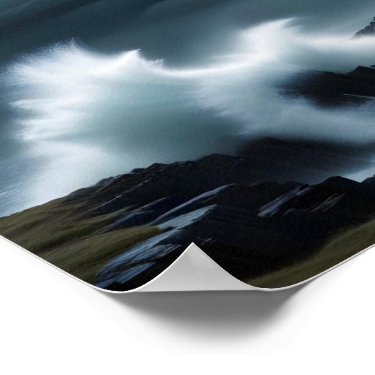 Lighthouse Landschaft Küste Ozean Waves Night Sea Poster (Ecke)