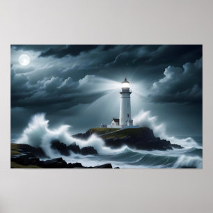 Lighthouse Landschaft Küste Ozean Waves Night Sea Poster