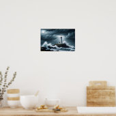 Lighthouse Landschaft Küste Ozean Waves Night Sea Poster (Küche)