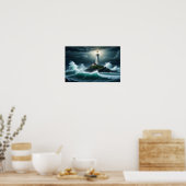 Lighthouse Landschaft Küste Ozean Waves Night Sea Poster (Küche)