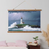 Lighthouse Landschaft Küste Ozean Waves Night Sea Wandteppich Mit Holzrahmen (Schlafzimmer)