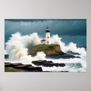 Lighthouse Landschaft Küste Ozean Wellen ruhiges M Poster