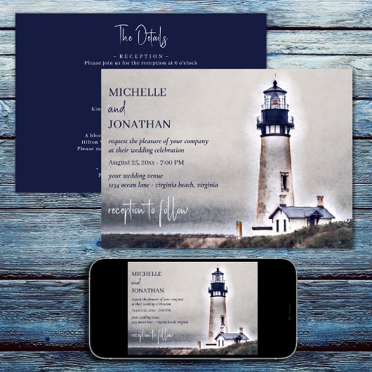 Lighthouse Nautical Beach All in One Wedding Einladung