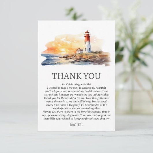 Lighthouse Nautical Beach Theme Brautparty Dankeskarte (Stehend Vorderseite)