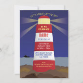 Lighthouse Nautical Birthday Party Ship Navy Einladung (Vorderseite)