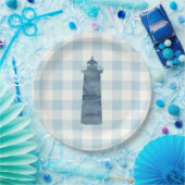 Lighthouse Nautical Blue Gingham Karo Pattern Pappteller (Party)