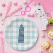 Lighthouse Nautical Blue Gingham Karo Pattern Pappteller (Party)