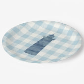 Lighthouse Nautical Blue Gingham Karo Pattern Pappteller (Schrägansicht)