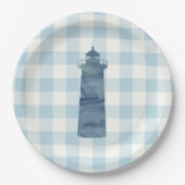 Lighthouse Nautical Blue Gingham Karo Pattern Pappteller (Vorderseite)