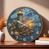 Lighthouse nautical sunset coastal beach house große wanduhr