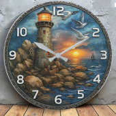 Lighthouse nautical sunset coastal beach house große wanduhr
