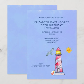 Lighthouse Nautical Themed 50. Geburtstag Einladun Einladung
