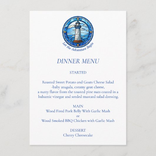 Lighthouse Nautical Wedding Adventure Begin Menükarte (Vorderseite)