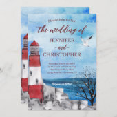 Lighthouse Nautical Wedding Einladung (Vorne/Hinten)