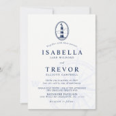 Lighthouse Nautical Wedding Einladung Solid Navy (Vorderseite)