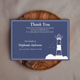 Lighthouse Navy Blue Beerdigung Danke Note Card