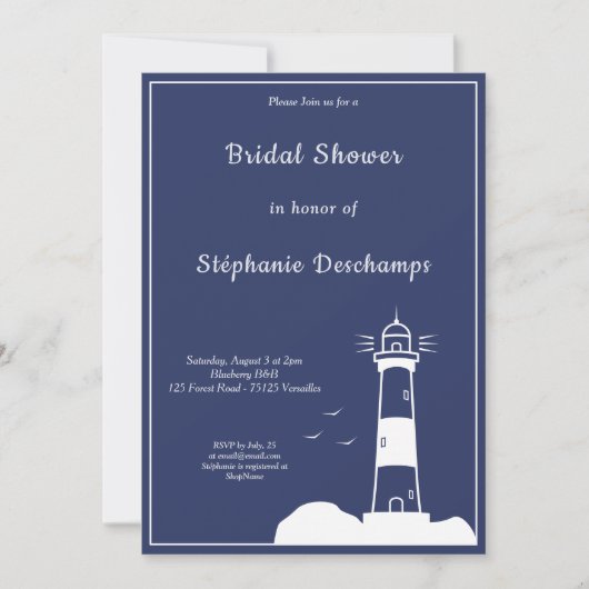 Lighthouse Navy Blue Bridal Dusche Einladung (Vorderseite)