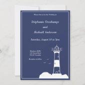 Lighthouse Navy Blue Wedding Einladung (Vorderseite)
