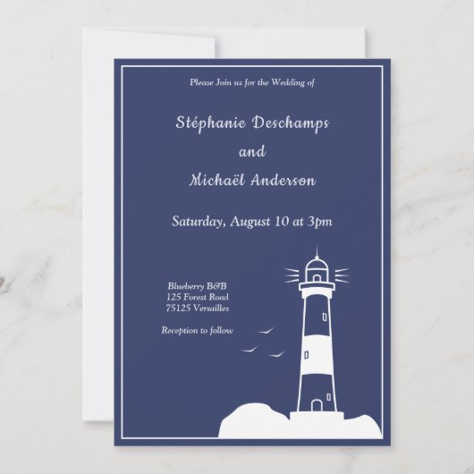 Lighthouse Navy Blue Wedding Einladung (Vorderseite)